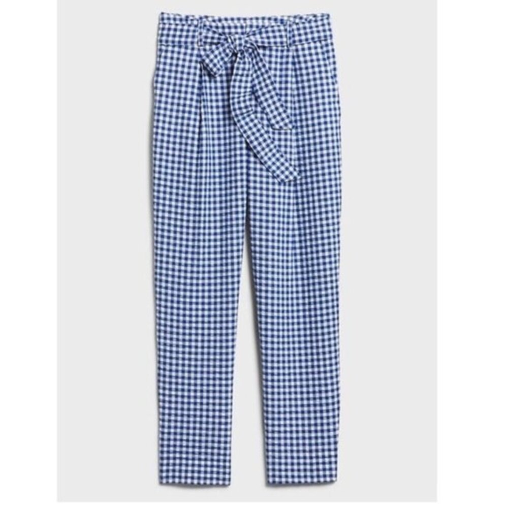 Banana Republic Factory Gingham Tie-Waist Ankle Pants in Blue and White (NWT)